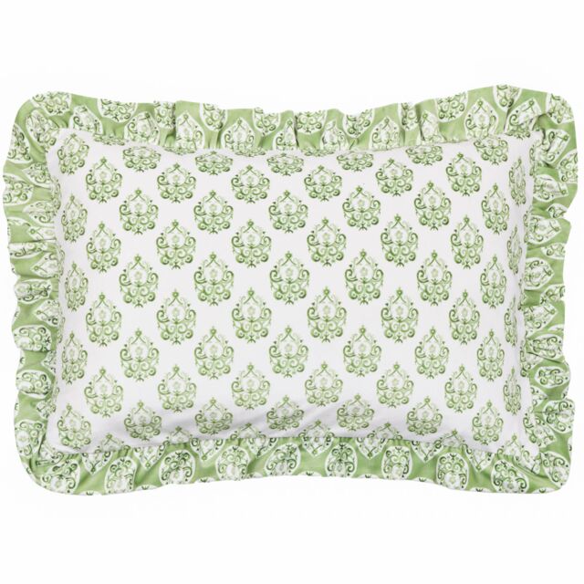 Furn Krissa Block Printed Velvet Cushion in Green - Size: 40 cm x 60 cm - image 1