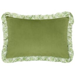 Furn Krissa Block Printed Velvet Cushion in Green - Size: 40 cm x 60 cm - thumbnail 2