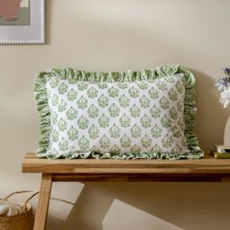 Furn Krissa Block Printed Velvet Cushion in Green - Size: 40 cm x 60 cm - thumbnail 6