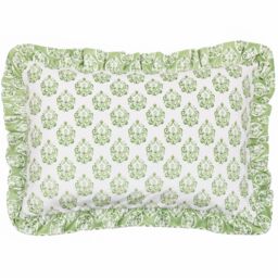 Furn Krissa Block Printed Velvet Cushion in Green - Size: 40 cm x 60 cm