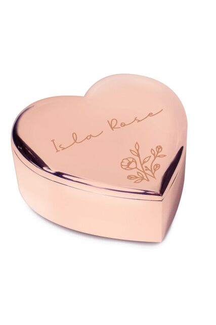 Personalised Memento Company Women's Personalised Floral Rose Gold Heart Trinket Box - image 1