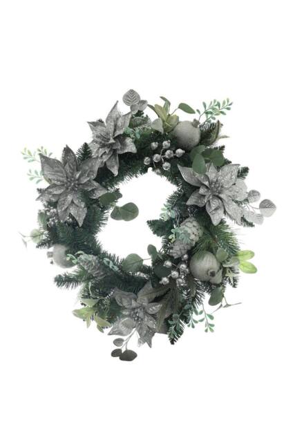 KDMD Poinsettia & Bauble Wreath - Silver 60cm - image 1