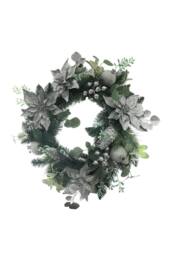 KDMD Poinsettia & Bauble Wreath - Silver 60cm - thumbnail 1