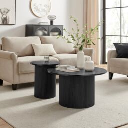 FurnitureboxUK Penrose Round Wooden Pedestal Coffee Table in Black - thumbnail 7