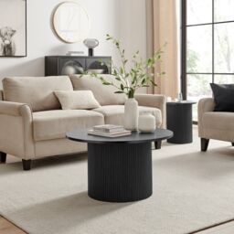 FurnitureboxUK Penrose Round Wooden Pedestal Coffee Table in Black - thumbnail 2