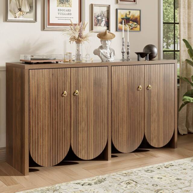 BTM Walnut sideboard 147×40×80 cm with 4 doors & adjustable shelves in Brown - image 1