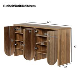 BTM Walnut sideboard 147×40×80 cm with 4 doors & adjustable shelves in Brown - thumbnail 6