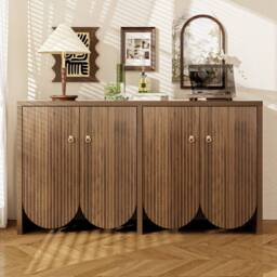 BTM Walnut sideboard 147×40×80 cm with 4 doors & adjustable shelves in Brown - thumbnail 3