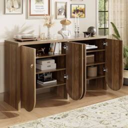 BTM Walnut sideboard 147×40×80 cm with 4 doors & adjustable shelves in Brown - thumbnail 2