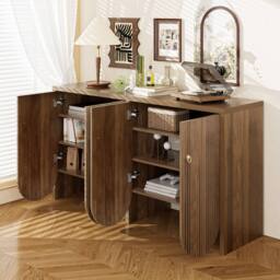 BTM Walnut sideboard 147×40×80 cm with 4 doors & adjustable shelves in Brown - thumbnail 4