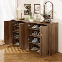 BTM Walnut sideboard 147×40×80 cm with 4 doors & adjustable shelves in Brown - thumbnail 5