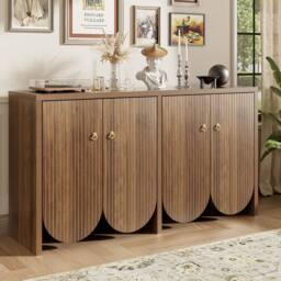 BTM Walnut sideboard 147×40×80 cm with 4 doors & adjustable shelves in Brown - thumbnail 1