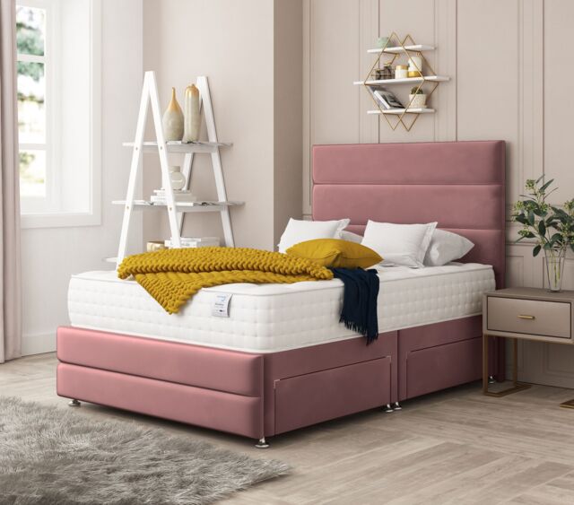 "Bed Choices Valencia Upholstered Divan Bed With 4 drawers, Mattress & 26"" Headboard in Pink - Size: Double" - image 1