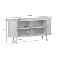 sweeek 120cm scandi-style TV unit with grooved wooden effect & 2 sliding in Beige - thumbnail 7