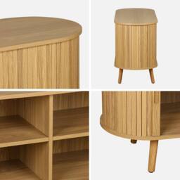 sweeek 120cm Scandi-style Tv Unit With Grooved Wooden Effect & 2 Sliding Do in Light Brown - thumbnail 2