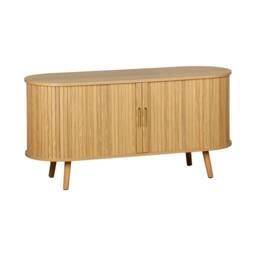 sweeek 120cm scandi-style TV unit with grooved wooden effect & 2 sliding in Beige - thumbnail 2