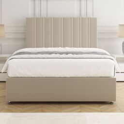 "BSSPOKE Sienna Divan Bed Plush Velvet 24"" Headboard & No Mattress No Drawers in Cream - Size: Small Double" - thumbnail 2