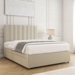 "BSSPOKE Sienna Divan Bed Plush Velvet 24"" Headboard & No Mattress No Drawers in Cream - Size: Small Double" - thumbnail 3