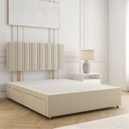 "BSSPOKE Sienna Divan Bed Plush Velvet 24"" Headboard & No Mattress No Drawers in Cream - Size: Small Double"