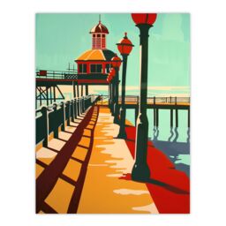 "Artery8 Classic British Seaside Pier Graphic Design Wall Art Print - Size: W24"" x H32""" - thumbnail 1