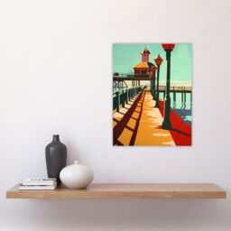 "Artery8 Classic British Seaside Pier Graphic Design Wall Art Print - Size: W24"" x H32""" - thumbnail 4