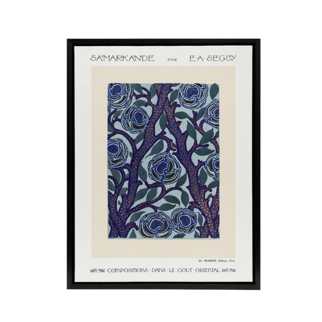 "Artery8 Vintage Rose Bush Flower Pattern Framed Canvas Wall Art Print Seguy in Blue - Size: W12"" x H16""" - image 1