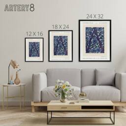 "Artery8 Vintage Rose Bush Flower Pattern Framed Canvas Wall Art Print Seguy in Blue - Size: W12"" x H16""" - thumbnail 4
