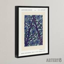"Artery8 Vintage Rose Bush Flower Pattern Framed Canvas Wall Art Print Seguy in Blue - Size: W12"" x H16""" - thumbnail 2