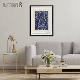 "Artery8 Vintage Rose Bush Flower Pattern Framed Canvas Wall Art Print Seguy in Blue - Size: W12"" x H16""" - thumbnail 3