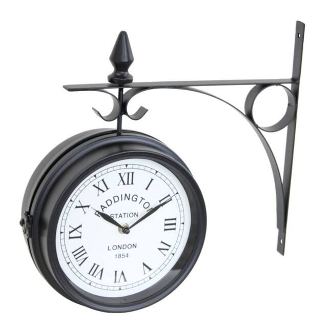 Oypla Double Sided Paddington Station Outdoor Garden Wall Clock in Black - image 1