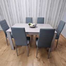 KOSY KOALA Modern Grey Rectangle Dining Table Set With 6 Grey Chairs Dining Room Furniture in Brown - thumbnail 3