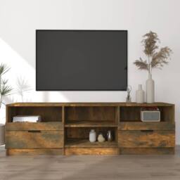 Berkfield Home TV Cabinet Smoked Oak 150x33.5x45 cm Engineered Wood in Brown - thumbnail 2