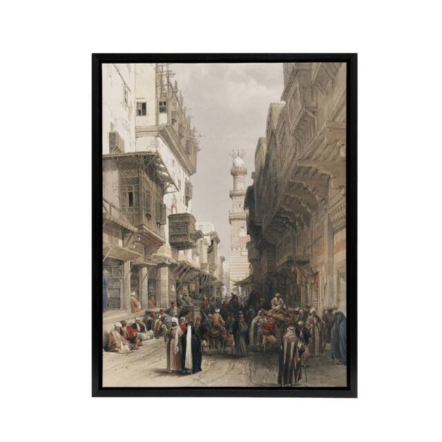 "Artery8 Mosque El Mooristan Cairo D. Roberts Black Framed Canvas Wall Art in Brown - Size: W12"" x H16""" - image 1