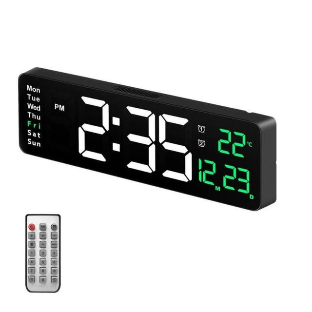 "Havendro 16"" LED Wall Clock Digital Desk Clock with Calendar Temperature in Black" - image 1