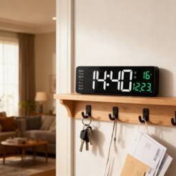 "Havendro 16"" LED Wall Clock Digital Desk Clock with Calendar Temperature in Black" - thumbnail 3