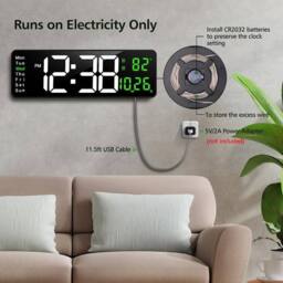 "Havendro 16"" LED Wall Clock Digital Desk Clock with Calendar Temperature in Black" - thumbnail 5