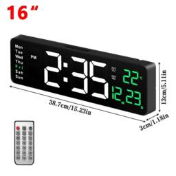 "Havendro 16"" LED Wall Clock Digital Desk Clock with Calendar Temperature in Black" - thumbnail 2
