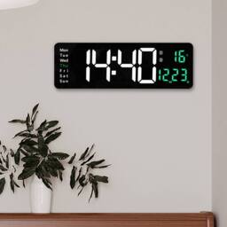"Havendro 16"" LED Wall Clock Digital Desk Clock with Calendar Temperature in Black" - thumbnail 6