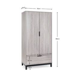 Cheshire Premium Kora 2 Door & 1 Drawer Wardrobe in Grey Oak - thumbnail 5