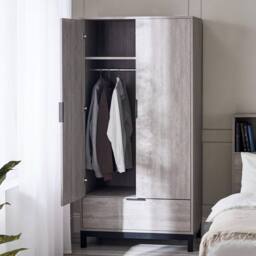 Cheshire Premium Kora 2 Door & 1 Drawer Wardrobe in Grey Oak - thumbnail 4