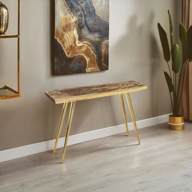 Orsina Unique Petrified Wood Console Table, Wooden Top Sofa Table For Bedroom, Durable Constructed Hallway Table in Natural - image 1