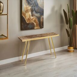 Orsina Unique Petrified Wood Console Table, Wooden Top Sofa Table For Bedroom, Durable Constructed Hallway Table in Natural
