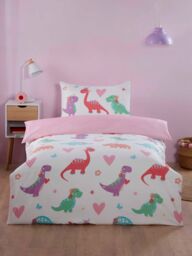 Rapport Home Dino Daisy Microfibre Reversible Duvet Cover Set with Pillowcase - Size: Toddler - thumbnail 1