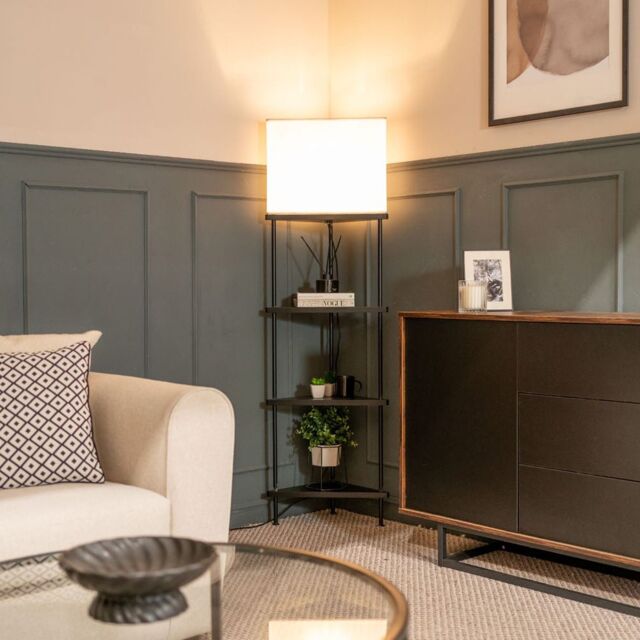 ValueLights Taska 3 Shelves Corner Floor Lamp With Grey Shade - image 1