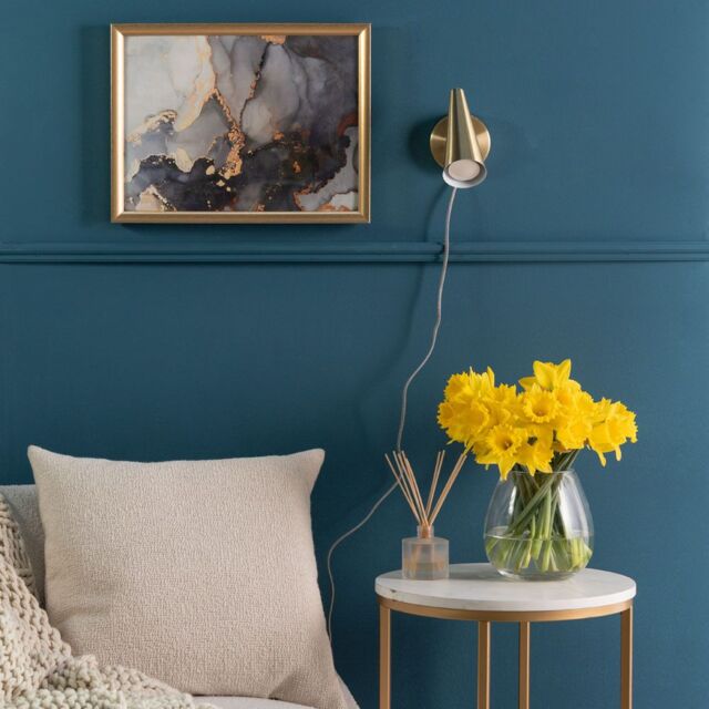 ValueLights Pair of - Plug in Brushed Antique Brass Cone Easy Fit Wall Lights with Adjustable Head in Gold - image 1