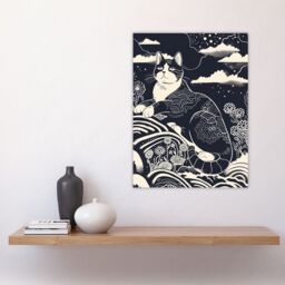 "Artery8 Abstract Zen Black & White Cat in Flowers Magic Wall Art Print - Size: W18"" x H24""" - thumbnail 4