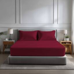 Snug City Microfibre Soft Touch Fitted Sheet 40cm Extra Deep Skirt Plain Dyed Bed Linen in Red - Size: Super King