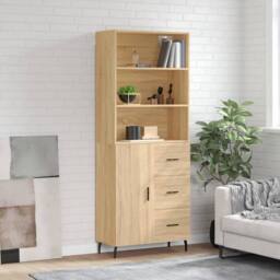 Berkfield Home Highboard Sonoma Oak 69.5x34x180 cm Engineered Wood in Light Tan - thumbnail 2