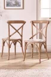 Dibor Set of 2 Rustic Vintage Nemours Solid Wood Frame Home Furniture Dining Chairs in Natural - thumbnail 1