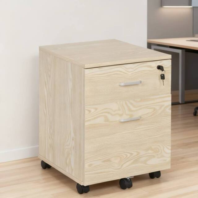 ERGOVEXA 2-Drawer Locking Office Filing Cabinet with 5 Wheels Rolling, Oak in Natural White - image 1